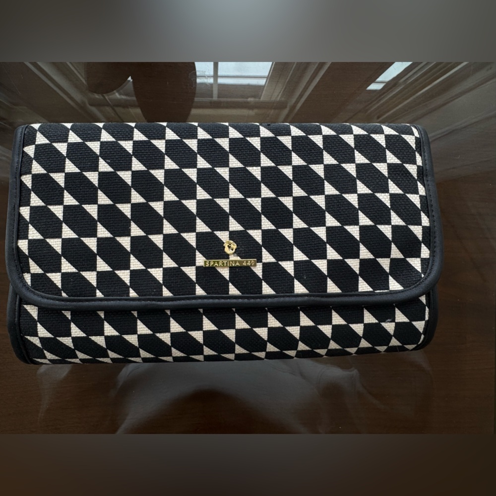 Vintage Spartina 449 Black and White Toiletry Bag with Geometric Design